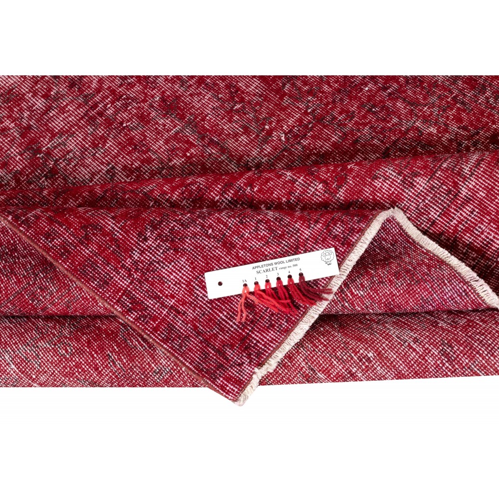 Vintage Wool Area Rug Overdyed in Red for Contemporary Interiors. Hand-knotted in Turkey Vintage Wool Area Rug Overdyed in Red for Contemporary Interiors. Hand-knotted in Turkey