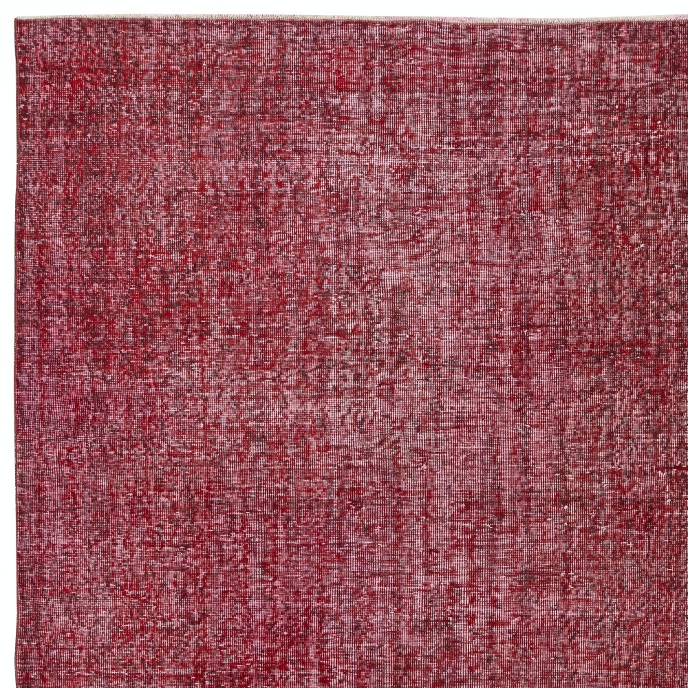 Vintage Wool Area Rug Overdyed in Red for Contemporary Interiors. Hand-knotted in Turkey Vintage Wool Area Rug Overdyed in Red for Contemporary Interiors. Hand-knotted in Turkey