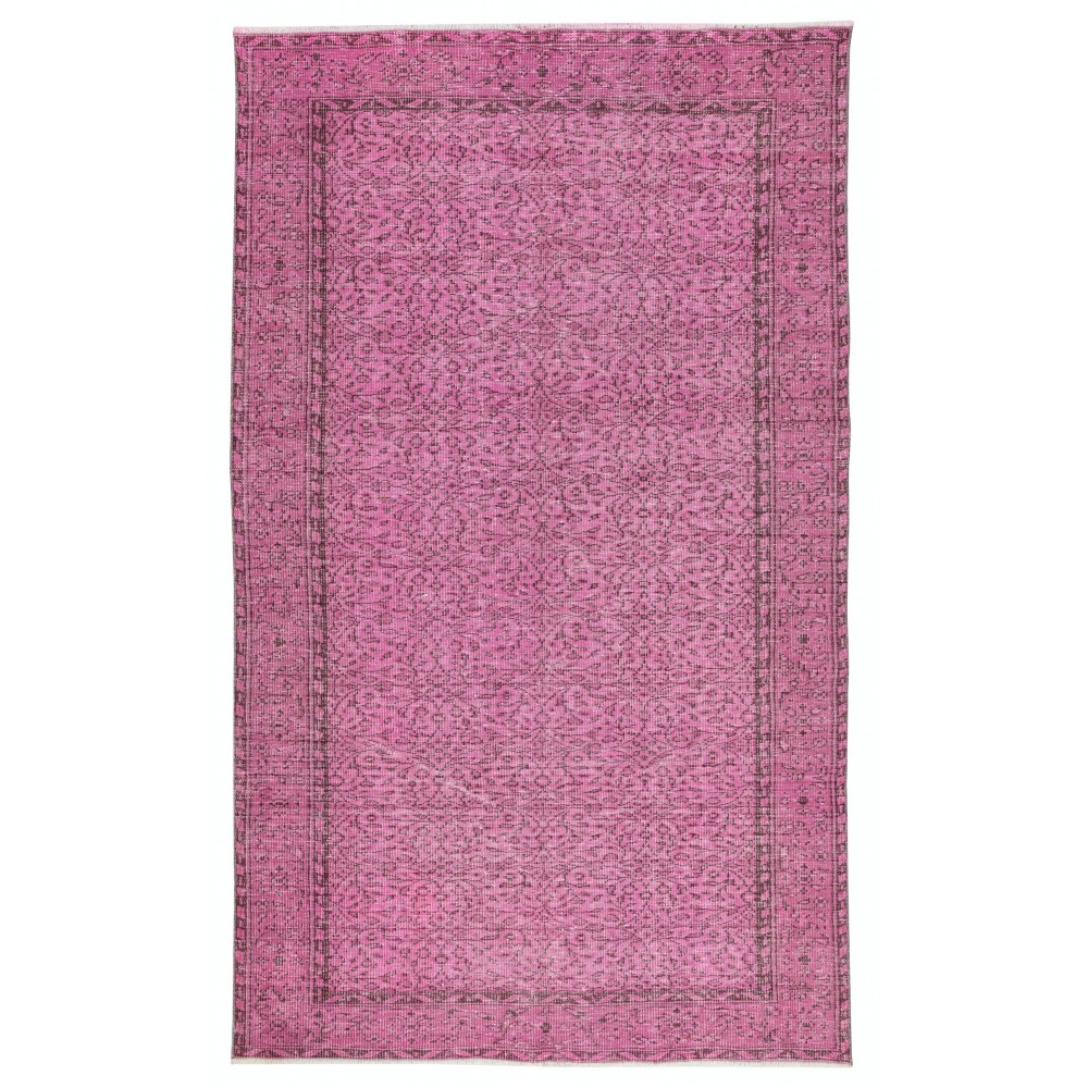 Handmade Turkish Wool Area Rug. Vintage Overdyed Pink Rug for Modern Home Handmade Turkish Wool Area Rug. Vintage Overdyed Pink Rug for Modern Home