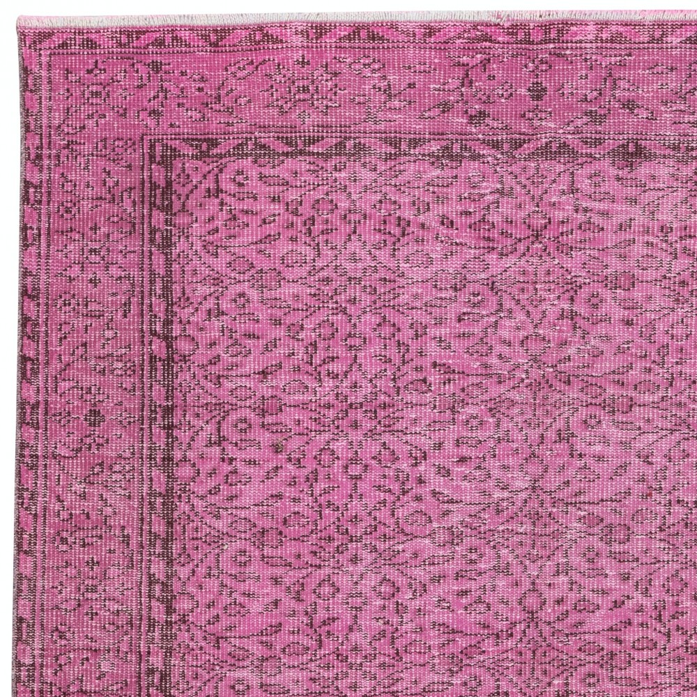 Handmade Turkish Wool Area Rug. Vintage Overdyed Pink Rug for Modern Home Handmade Turkish Wool Area Rug. Vintage Overdyed Pink Rug for Modern Home