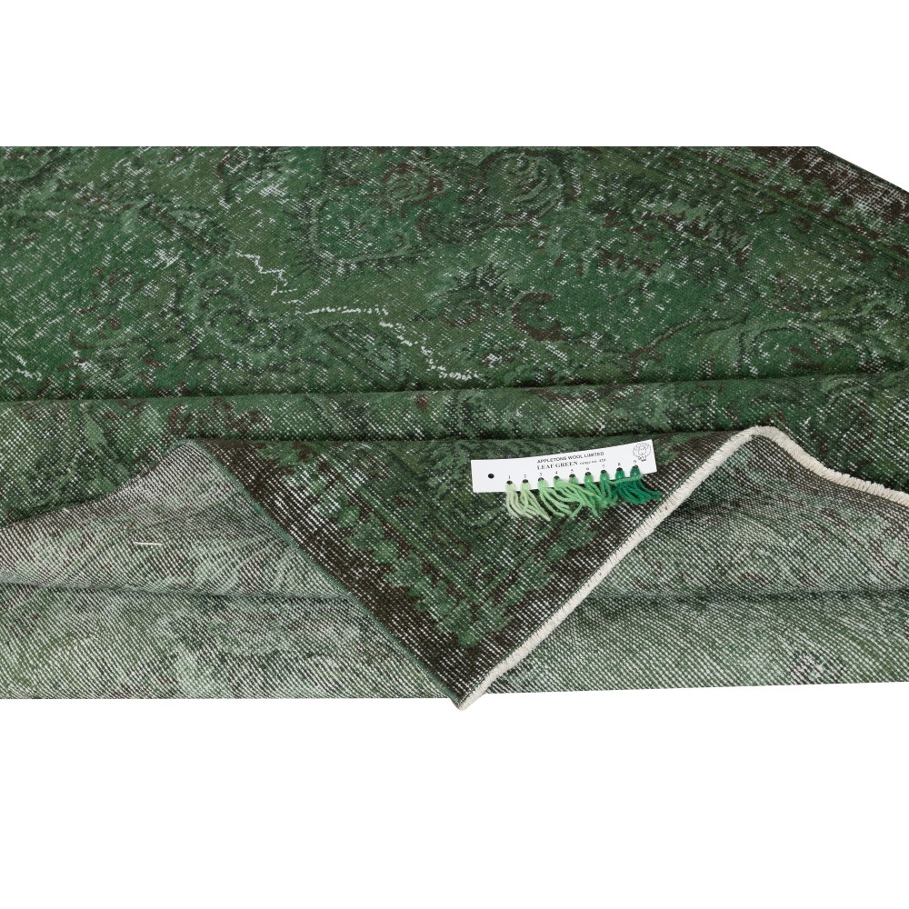 Distressed Vintage Handmade Turkish Wool Area Rug Overdyed in Green for Contemporary Interiors Distressed Vintage Handmade Turkish Wool Area Rug Overdyed in Green for Contemporary Interiors