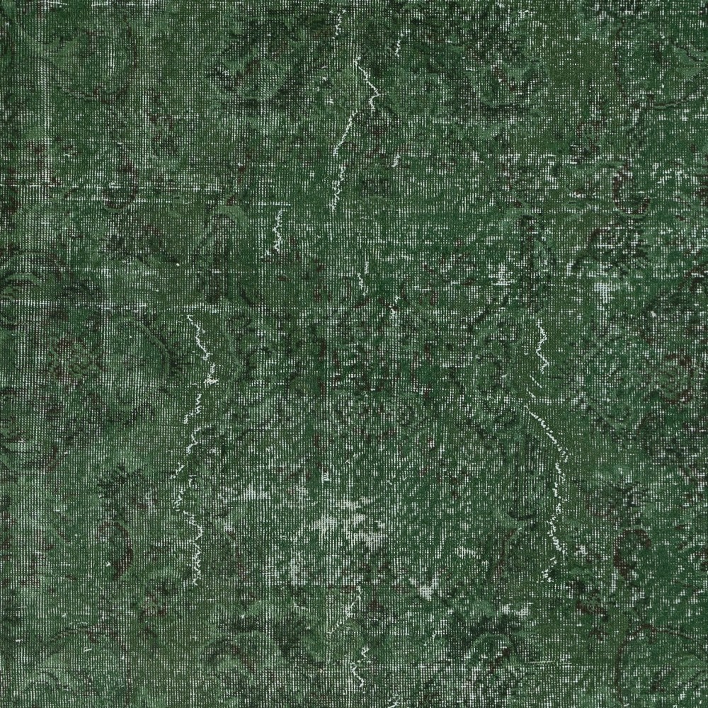 Distressed Vintage Handmade Turkish Wool Area Rug Overdyed in Green for Contemporary Interiors Distressed Vintage Handmade Turkish Wool Area Rug Overdyed in Green for Contemporary Interiors