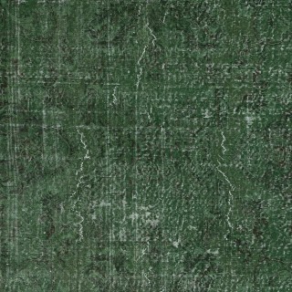 Distressed Vintage Handmade Turkish Wool Area Rug Overdyed in Green for Contemporary Interiors