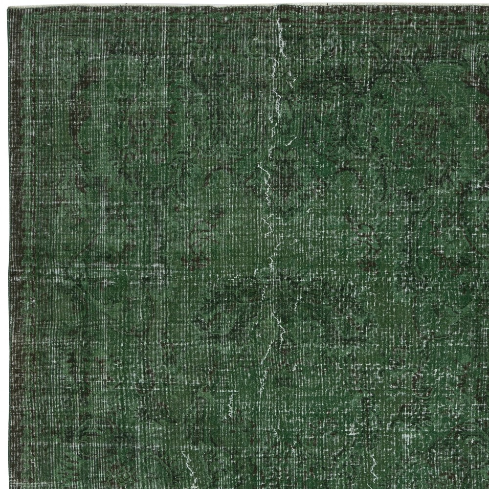Distressed Vintage Handmade Turkish Wool Area Rug Overdyed in Green for Contemporary Interiors Distressed Vintage Handmade Turkish Wool Area Rug Overdyed in Green for Contemporary Interiors
