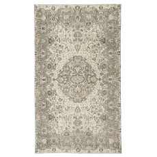 Hand-Knotted Turkish Wool Rug. Vintage Area Carpet with Medallion Design