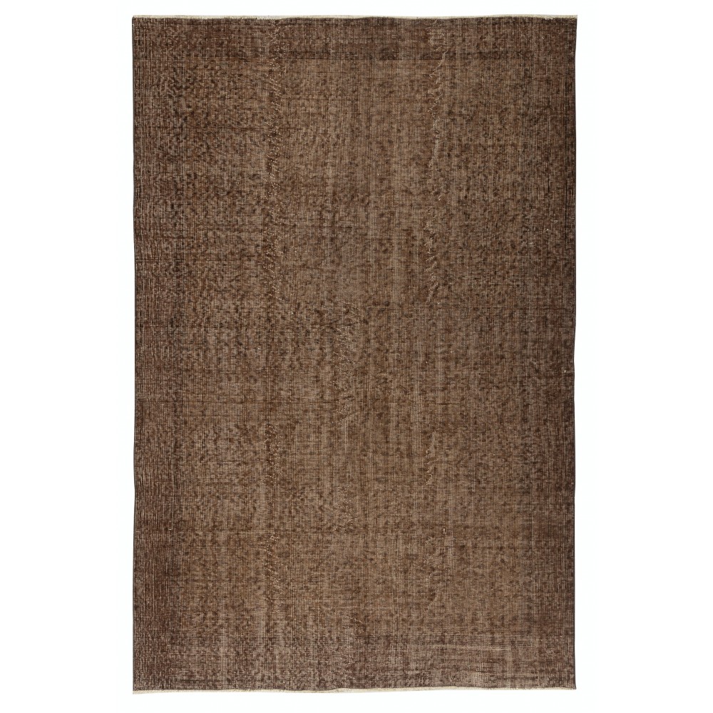 Brown Overdyed Vintage Turkish Area Rug. Hand-Knotted Wool Carpet for Modern Interiors