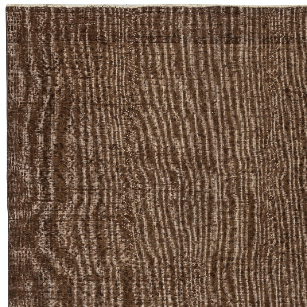 Brown Overdyed Vintage Turkish Area Rug. Hand-Knotted Wool Carpet for Modern Interiors