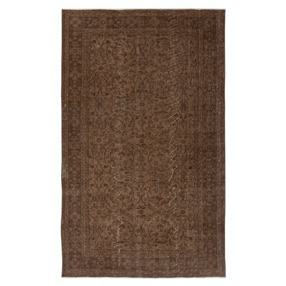 Vintage Handmade Turkish Wool Area Rug Overdyed in Brown for Contemporary Interiors Vintage Handmade Turkish Wool Area Rug Overdyed in Brown for Contemporary Interiors
