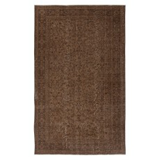 Vintage Handmade Turkish Wool Area Rug Overdyed in Brown for Contemporary Interiors
