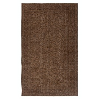 Vintage Handmade Turkish Wool Area Rug Overdyed in Brown for Contemporary Interiors
