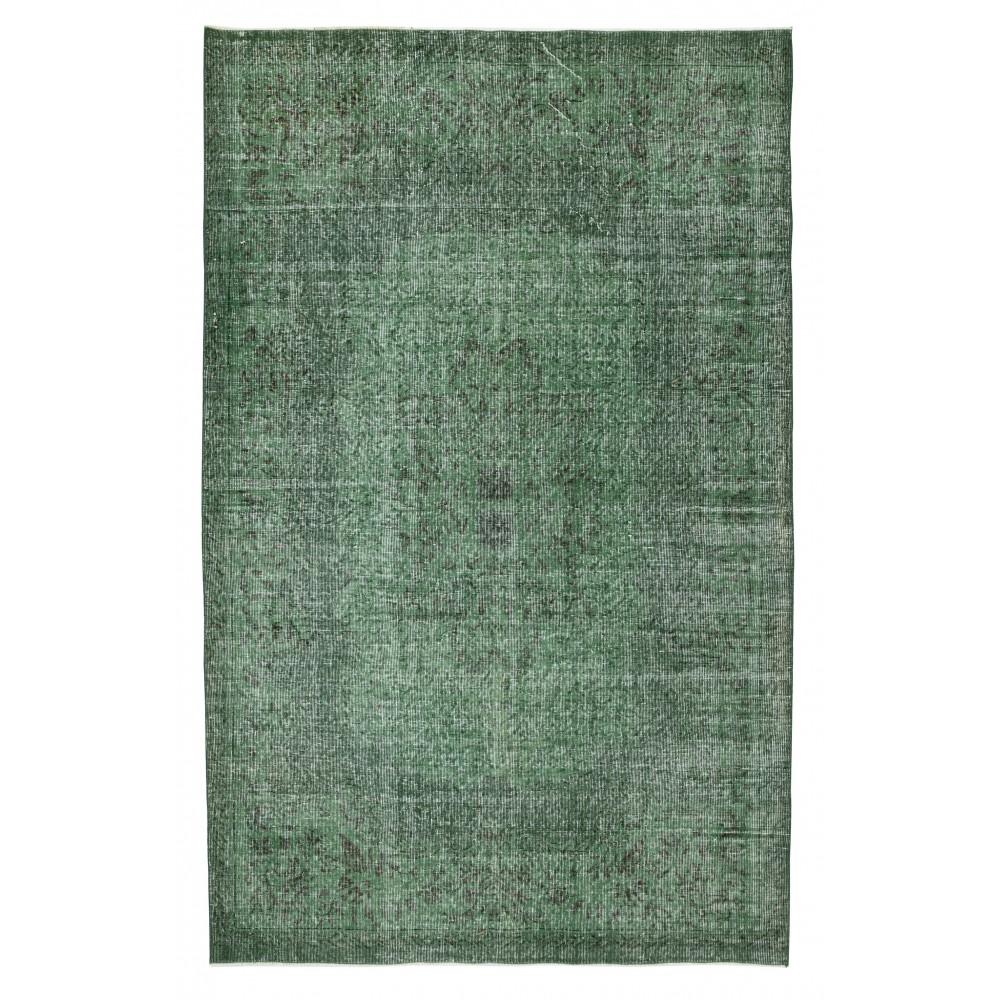 Modern Green Turkish Rug. Vintage Handmade Wool Area Rug Modern Green Turkish Rug. Vintage Handmade Wool Area Rug