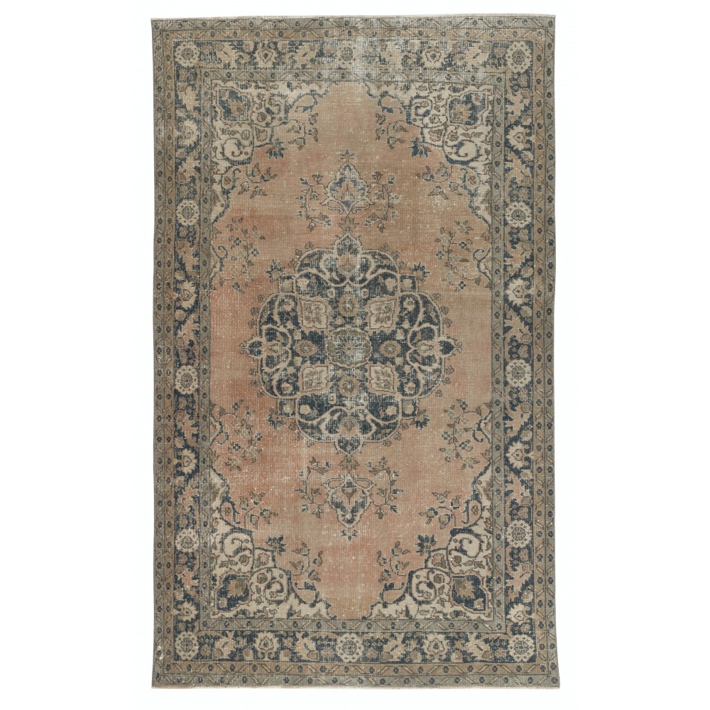 Vintage Handmade Turkish Wool Area Rug with Medallion Design for Living Room