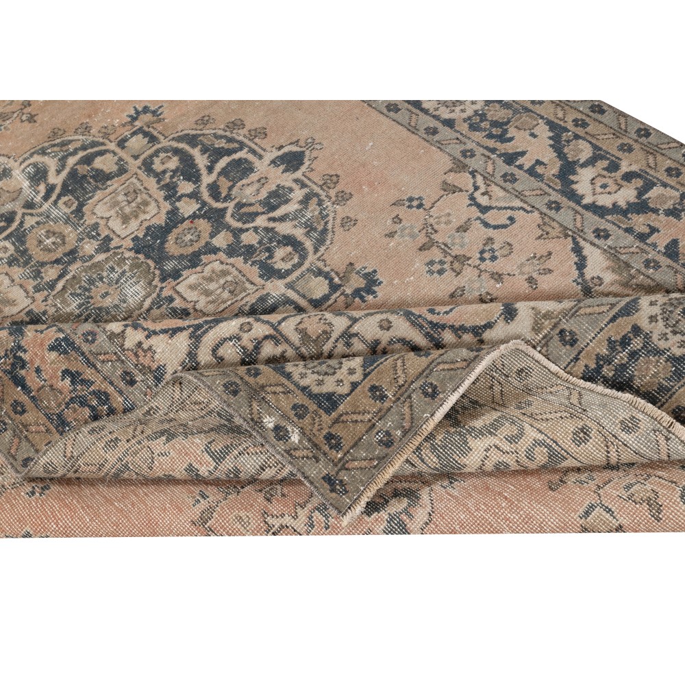Vintage Handmade Turkish Wool Area Rug with Medallion Design for Living Room