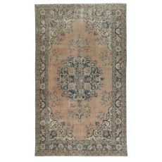 Vintage Handmade Turkish Wool Area Rug with Medallion Design for Living Room