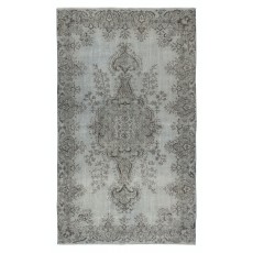 Gray Redyed Vintage Turkish Area Rug. Handmade and Hand-Knotted Wool Carpet for Modern Interiors
