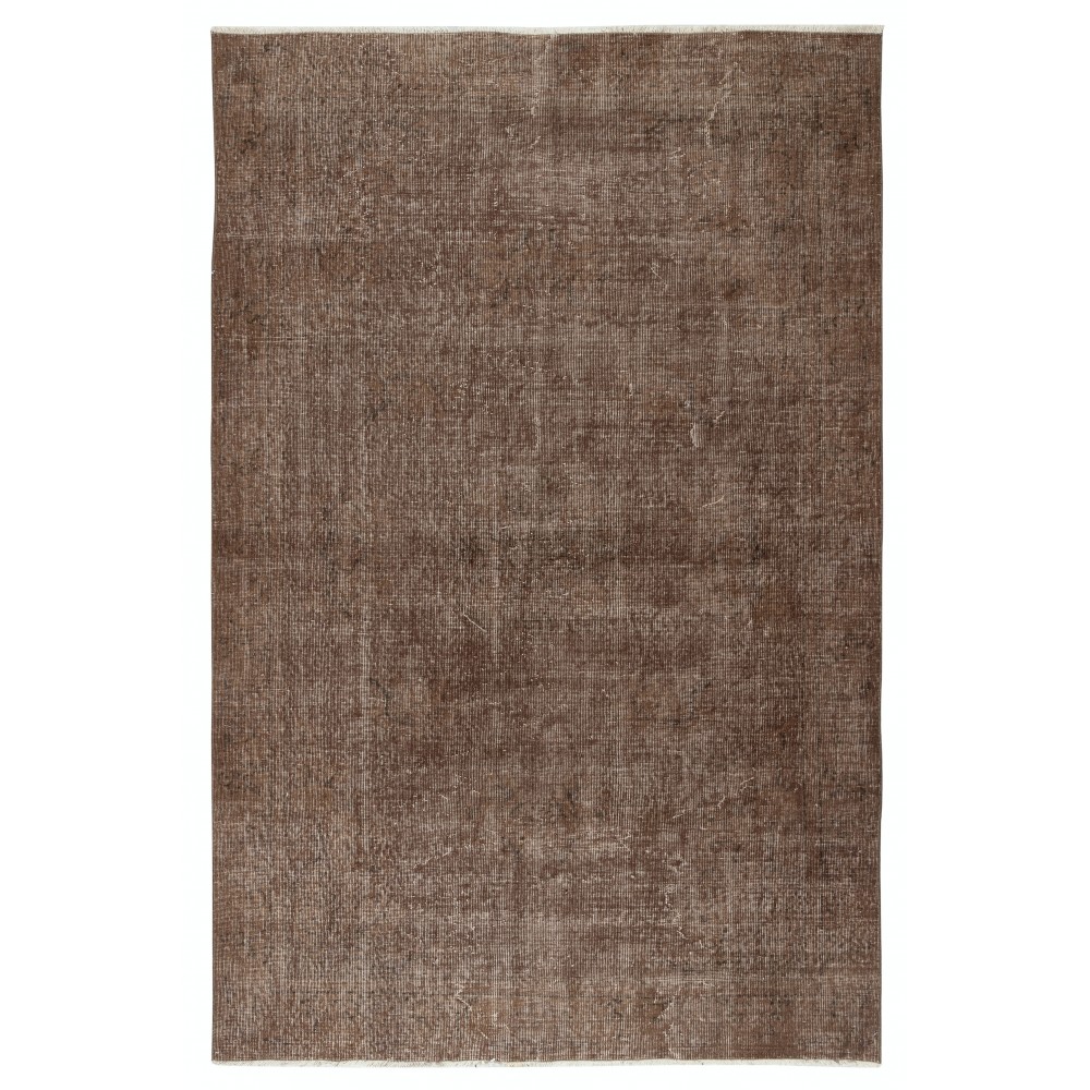 Overdyed Brown Wool Rug. Handmade Turkish Vintage Area Rug for Living Room