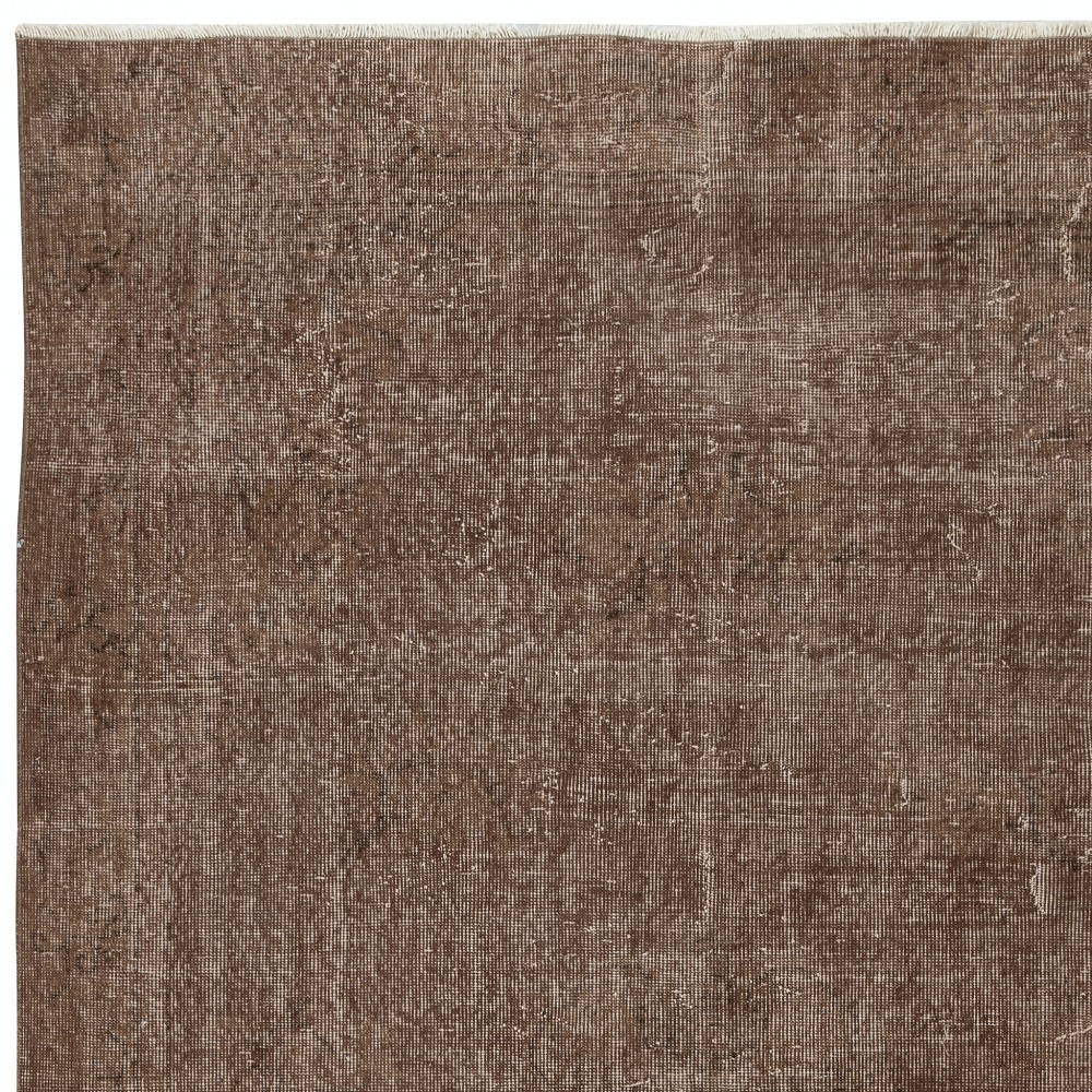 Overdyed Brown Wool Rug. Handmade Turkish Vintage Area Rug for Living Room