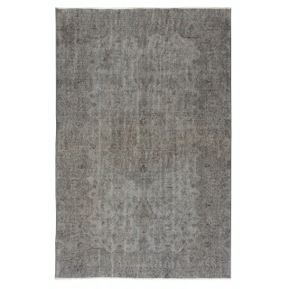 Gray Overdyed Vintage Turkish Area Rug. Hand-Woven and Hand-Knotted Wool Carpet for Modern Interiors