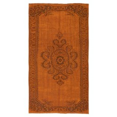Handmade Turkish Wool Area Rug. Vintage Overdyed Orange Rug for Modern Home