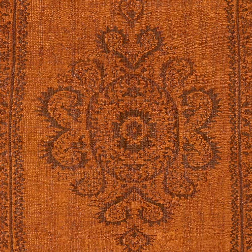 Handmade Turkish Wool Area Rug. Vintage Overdyed Orange Rug for Modern Home Handmade Turkish Wool Area Rug. Vintage Overdyed Orange Rug for Modern Home