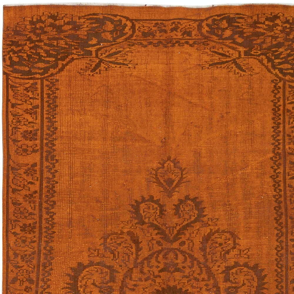 Handmade Turkish Wool Area Rug. Vintage Overdyed Orange Rug for Modern Home Handmade Turkish Wool Area Rug. Vintage Overdyed Orange Rug for Modern Home
