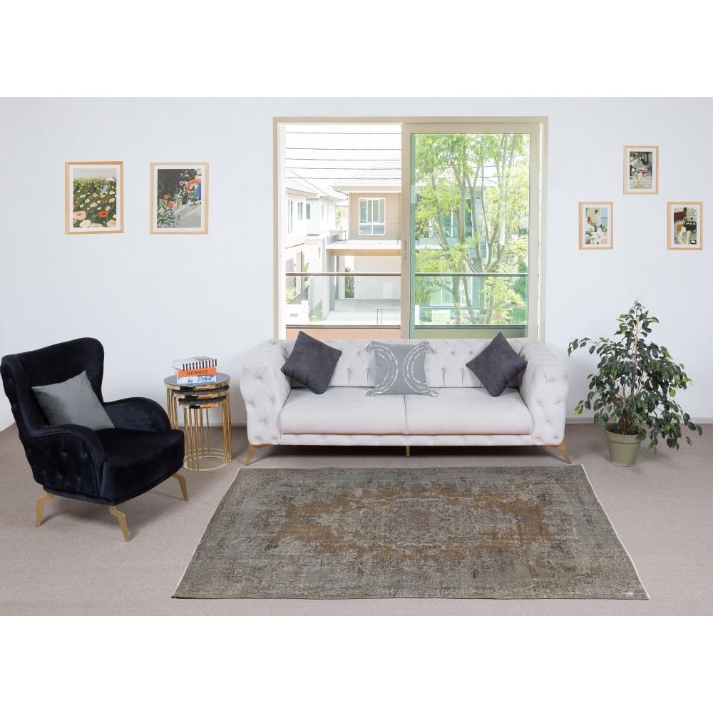 Gray Overdyed Vintage Turkish Wool Rug. Hand-Knotted Area Carpet for Modern Home Gray Overdyed Vintage Turkish Wool Rug. Hand-Knotted Area Carpet for Modern Home