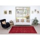 Red Handmade Turkish Area Rug. Vintage Floral Design Carpet