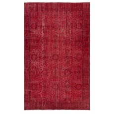 Red Handmade Turkish Area Rug. Vintage Floral Design Carpet