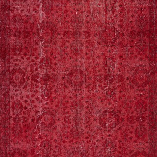 Red Handmade Turkish Area Rug. Vintage Floral Design Carpet