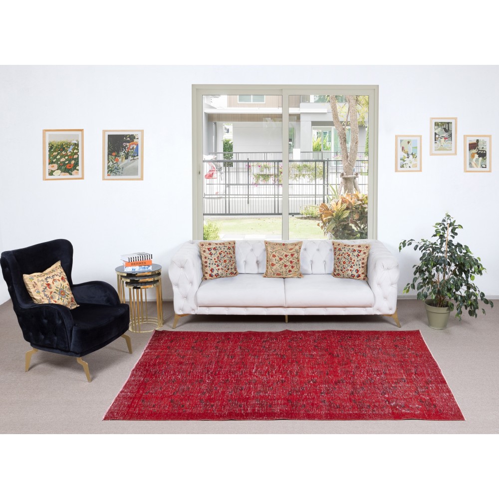 Red Overdyed Wool Rug. Vintage Turkish Handmade Area Rug for Bedroom Red Overdyed Wool Rug. Vintage Turkish Handmade Area Rug for Bedroom