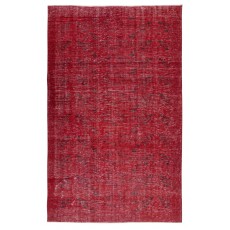 Red Overdyed Wool Rug. Vintage Turkish Handmade Area Rug for Bedroom