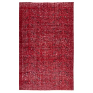 Red Overdyed Wool Rug. Vintage Turkish Handmade Area Rug for Bedroom