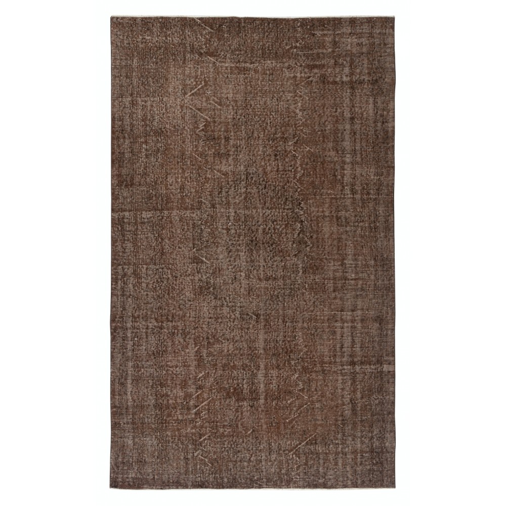 Brown Overdyed Vintage Turkish Area Rug. Hand-Knotted Wool Carpet for Modern Interiors