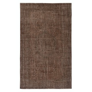 Brown Overdyed Vintage Turkish Area Rug. Hand-Knotted Wool Carpet for Modern Interiors