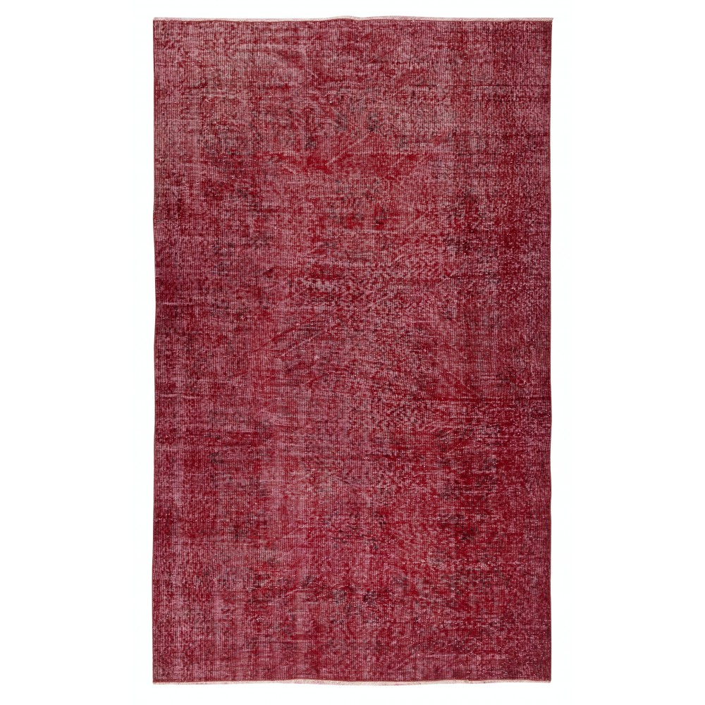 Modern Turkish Wool Rug. Vintage Red Overdyed Handmade Area Rug