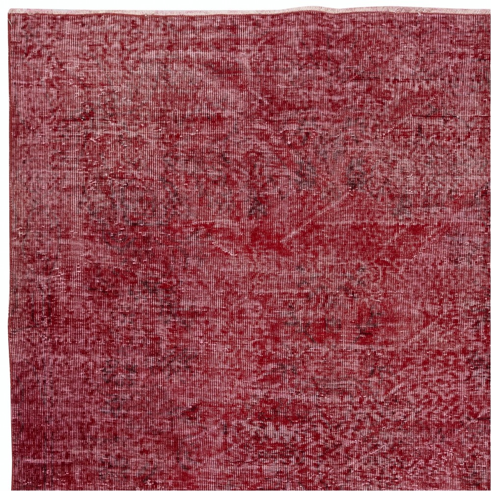 Modern Turkish Wool Rug. Vintage Red Overdyed Handmade Area Rug