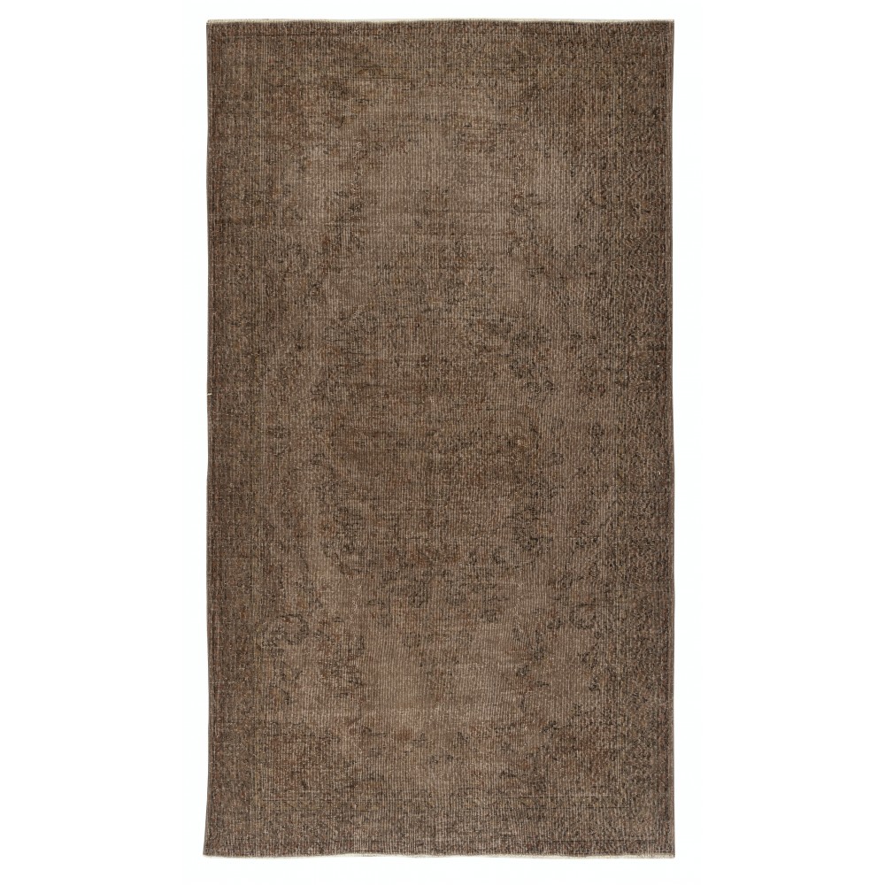 Vintage Wool Area Rug Overdyed in Brown for Modern Interiors. Handmade in Turkey