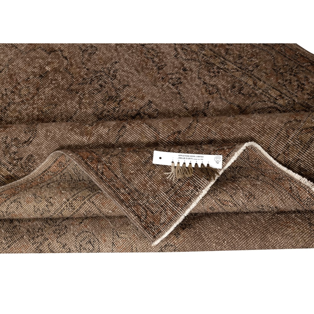 Vintage Wool Area Rug Overdyed in Brown for Modern Interiors. Handmade in Turkey