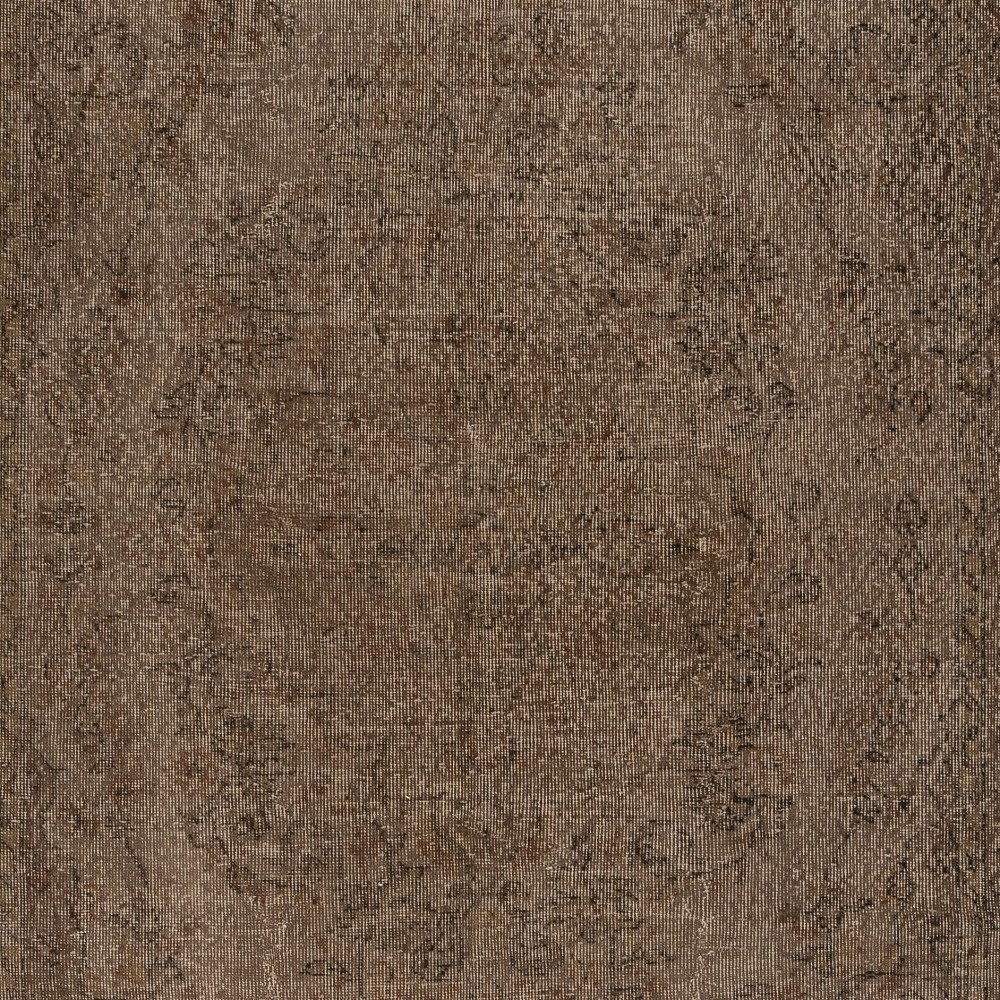 Vintage Wool Area Rug Overdyed in Brown for Modern Interiors. Handmade in Turkey