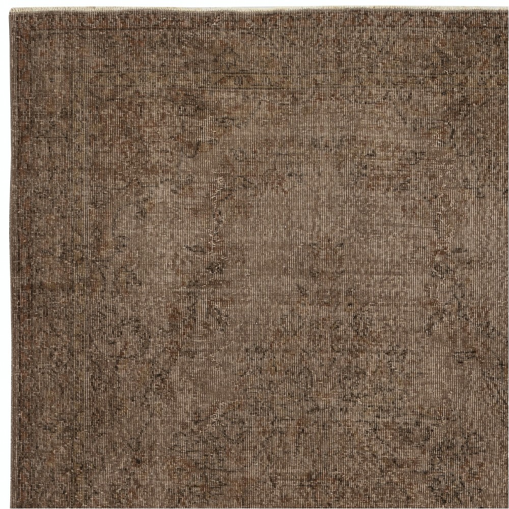 Vintage Wool Area Rug Overdyed in Brown for Modern Interiors. Handmade in Turkey