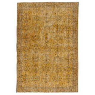 Hand-knotted Vintage Turkish Wool Area Rug Overdyed in Yellow for Modern Interiors