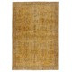 Hand-knotted Vintage Turkish Wool Area Rug Overdyed in Yellow for Modern Interiors