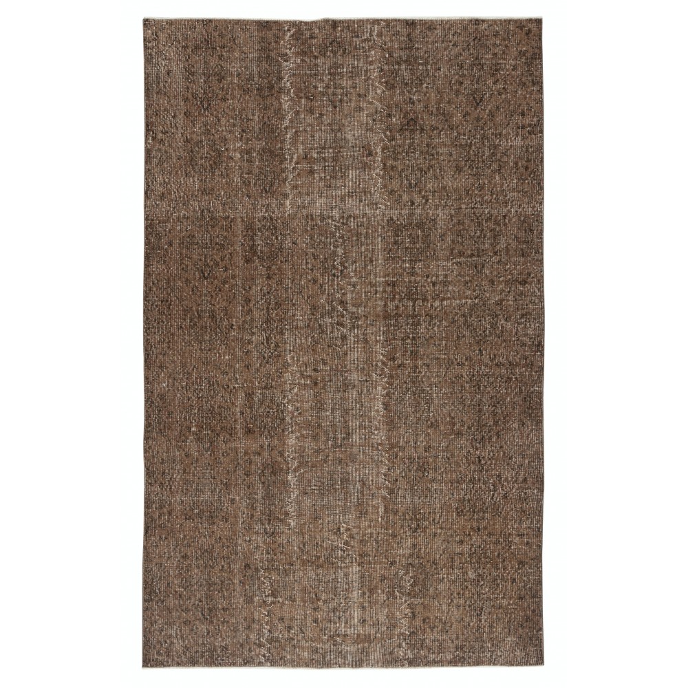 Contemporary Handmade Turkish Wool Area Rug. Vintage Brown Redyed Carpet for Living Room
