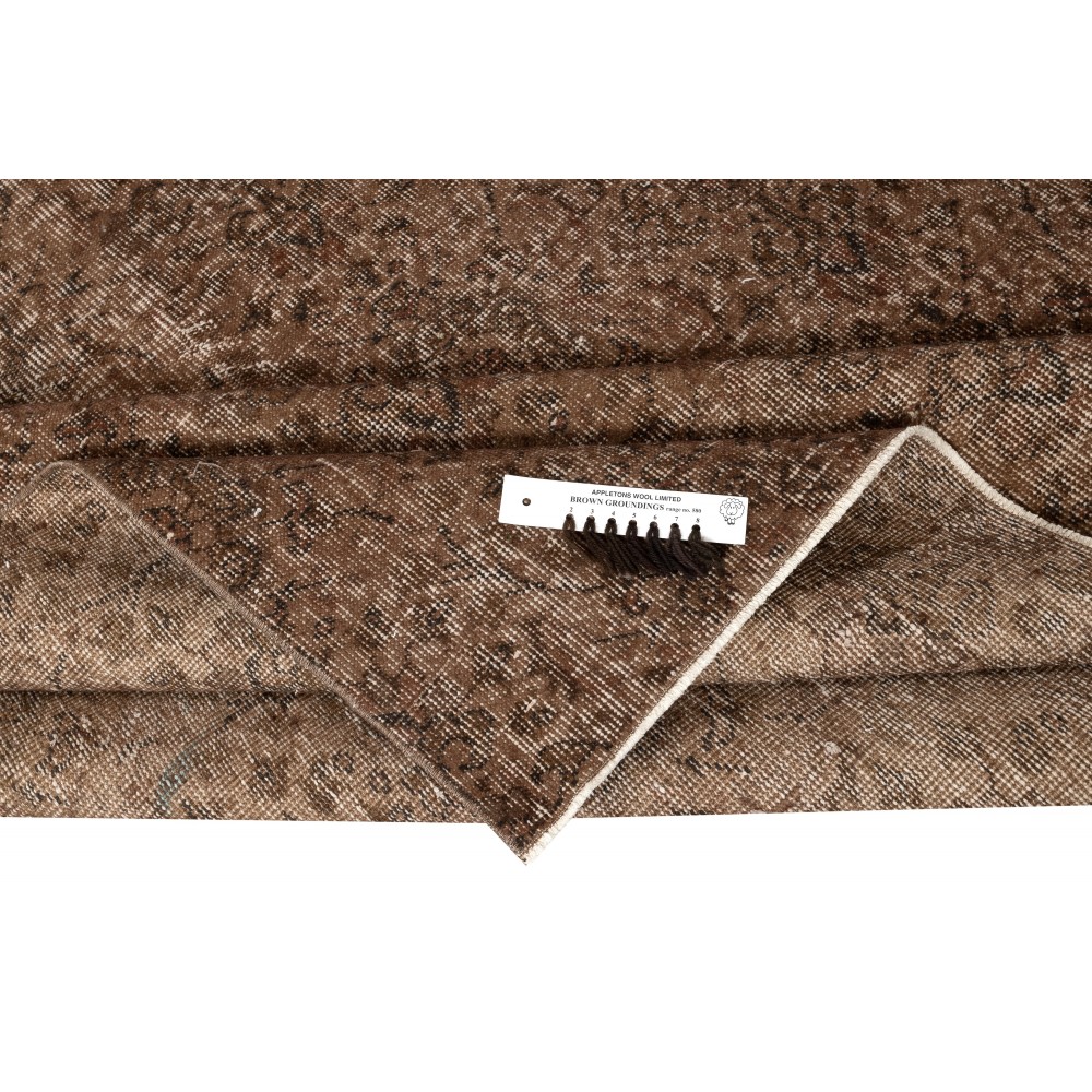 Contemporary Handmade Turkish Wool Area Rug. Vintage Brown Redyed Carpet for Living Room