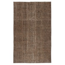 Contemporary Handmade Turkish Wool Area Rug. Vintage Brown Redyed Carpet for Living Room