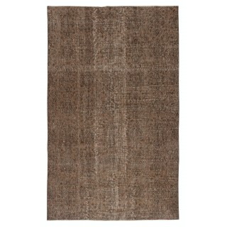 Contemporary Handmade Turkish Wool Area Rug. Vintage Brown Redyed Carpet for Living Room