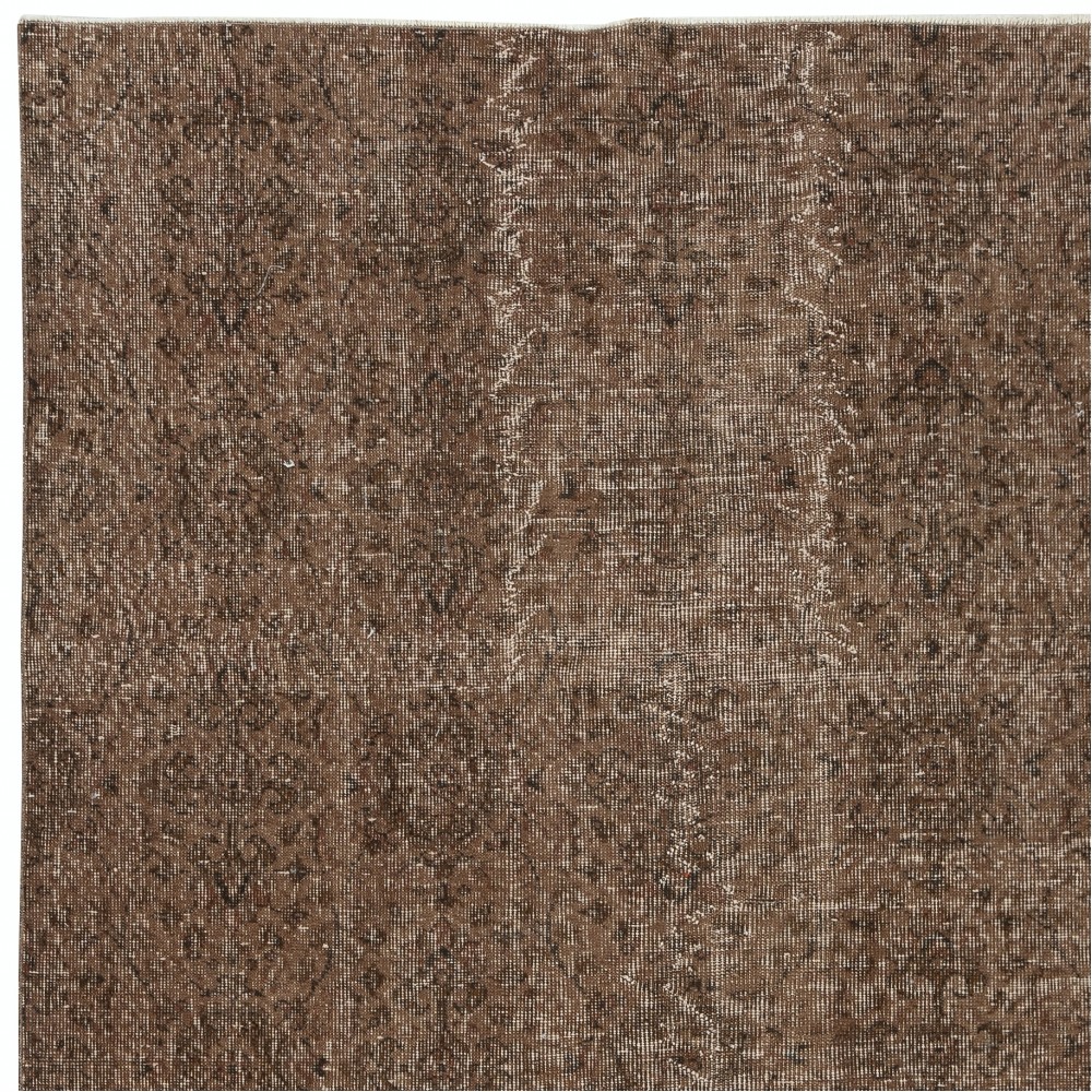 Contemporary Handmade Turkish Wool Area Rug. Vintage Brown Redyed Carpet for Living Room