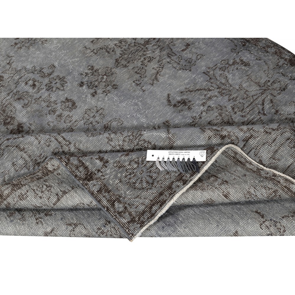 Vintage Wool Area Rug Overdyed in Gray for Modern Interiors. Handmade in Turkey