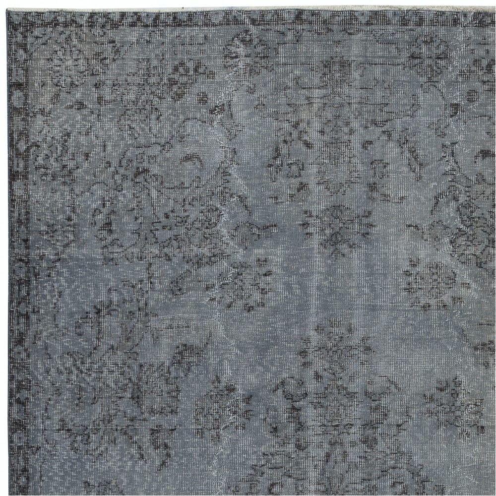 Vintage Wool Area Rug Overdyed in Gray for Modern Interiors. Handmade in Turkey