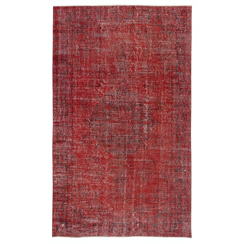 Red Overdyed Vintage Area Rug for Contemporary Interiors, Handwoven and Handknotted in Turkey Red Overdyed Vintage Area Rug for Contemporary Interiors, Handwoven and Handknotted in Turkey